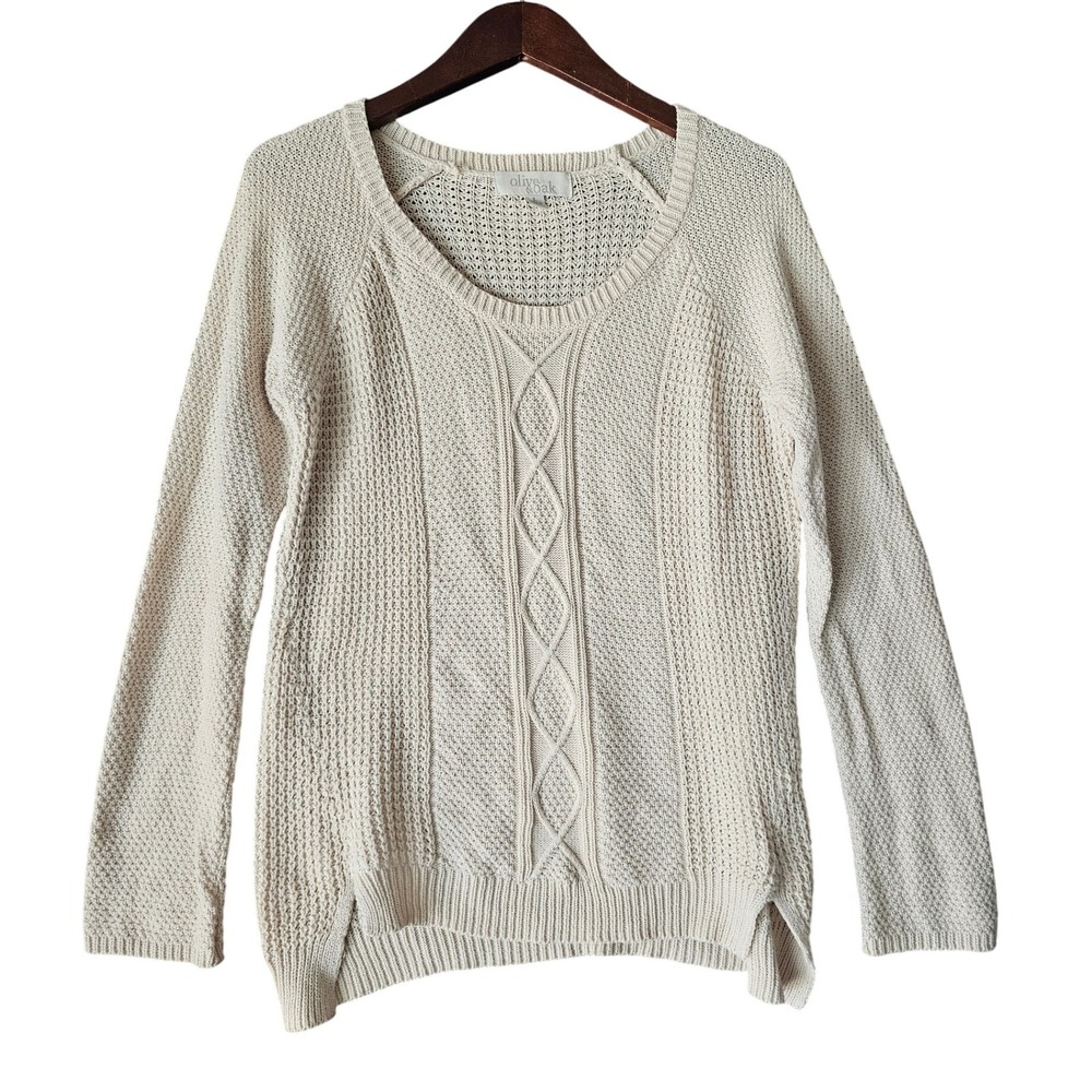 Olive & Oak Womens Cream Cable Knit Cotton Sweater Long Sleeve Size‎ L